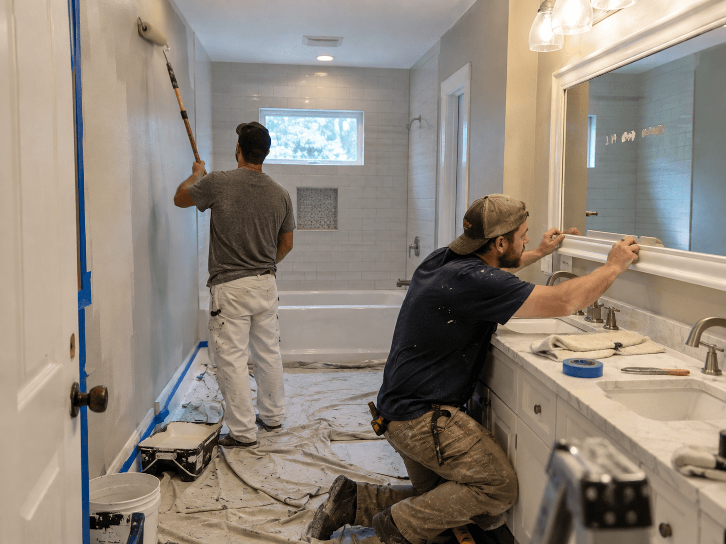 Houston bathroom remodeling project preparation with complete fixture installation included